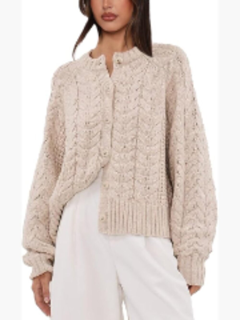 Cable Knit Cardigan Open Front Sweater Long Sleeve Button Down Casual Loose Fit